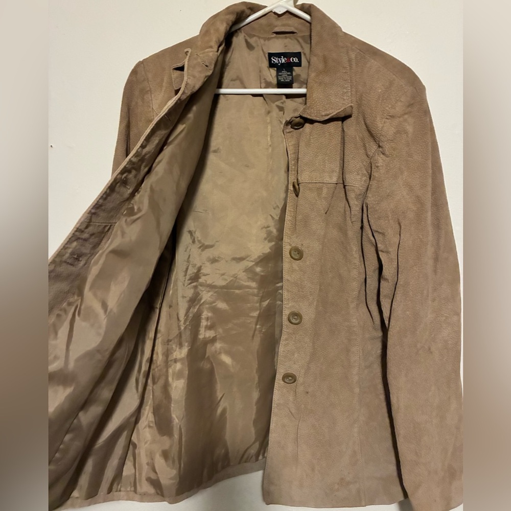 Style & Co. Tan Suede Button-Front Blazer Jacket